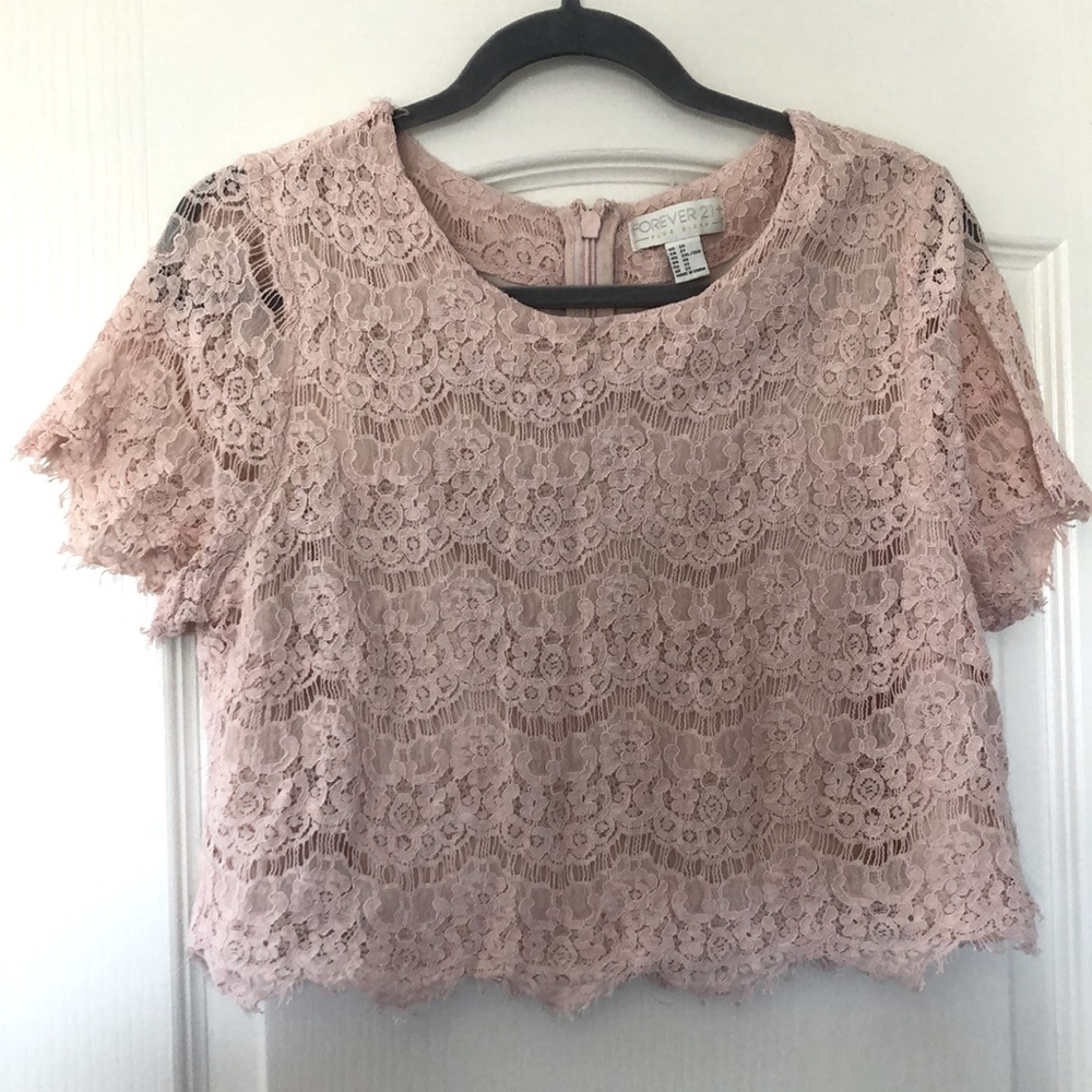 Forever 21 + Dusty Pink Lace & Lined Crop Top Plus Size 2X